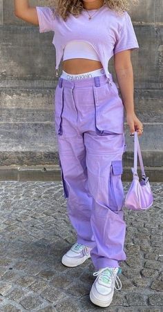 #fashionstyle #fashion #fashionblogger #fashionista #style #ootd #instafashion #instagood #love #model #moda #instagram #fashionable #fashiondesigner #photography #outfitoftheday #outfit #onlineshopping #follow #fashiongram #fashionphotography #streetstyle #shopping #photooftheday #styleblogger #like #beauty #dress #lifestyle #stylish Purple Cargo Pants Outfit, Purple Pants, Purple Outfits, Tomboy Fashion, Purple Fashion, Swag Outfits, Fashion Mode, Cute Casual Outfits