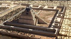 an artist's rendering of the great pyramid in egypt, with its surrounding city