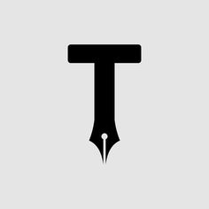 the letter t with a fountain pen in it's center, on a gray background