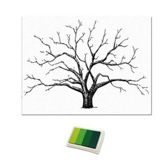 a tree with no leaves is shown next to a green and white eraser pad