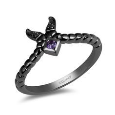 PRICES MAY VARY. Officially Licensed Disney Jewelry - Enchanted Disney Fine Jewelry Maleficent Villain Ring in Black Rhodium over Sterling Silver 2MM Round Amethyst and Heat Treated Black Diamond Accent Dimension - L: 20.3 mm, W: 9.1 mm, H: 21.0 mm Inspiration – Wear Maleficent inspired jewelry to express your own power. Her horns ward off misfortune, her wings give your spirit the strength to rise above adversity, and her thorns protect you from harm. Black diamonds and onyx sparkle with her da Lilac Amethyst, Enchanted Disney, Black Combination, Enchanted Disney Fine Jewelry, Disney Fine Jewelry, Diamond Fashion Rings, Unique Diamond Rings, Jewelry Black, Disney Jewelry