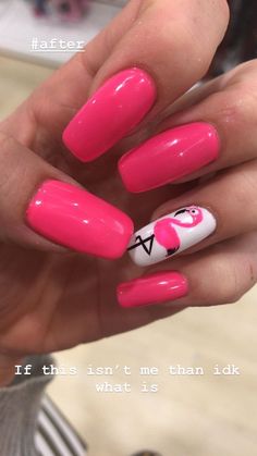 Pink Flamingo Nails, Nails Bright Pink, Nails Flamingo, Summer Nails Coffin, Paradise Nails, Hawaiian Nails, Bright Pink Nails, Flamingo Nails, Cruise Nails