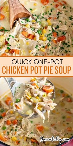 Enjoy the comfort of Chicken Pot Pie in soup form! Creamy, hearty, and easy to make with leftover rotisserie chicken. Rotisserie Chicken Recipes Leftover, Rotisserie Chicken Soup, Leftover Rotisserie, Simple Family Meals, Canned Soup, Chicken Pot Pie Soup, Pot Pie Soup, Easy Chicken Pot Pie, Homemade Soup Recipe