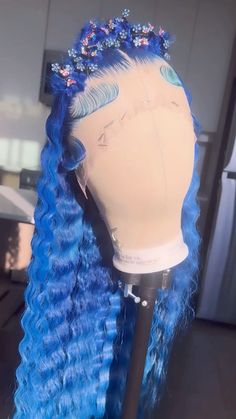 Deep Wave Color Wig, Colored Wig Hairstyles, Pink Wigs For Black Women, Wigs Colorful, Blue Hairstyles, Lace Wigs Styles, Slick Ponytail, High Fashion Hair, Lip Gloss Homemade