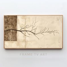 a painting on a wall with a tree branch in it