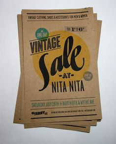 three vintage sale flyers are stacked on top of each other