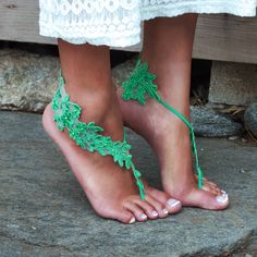 "GREEN Bare Feet Lace Sandals, LAUREN, Irish Fairy Fairie Wedding, Burning Man Shoes, Desert Walkabout Slip Ons, Shoe Accessories, Beaded USA Lace Barefoot Sandals - made to order just for you! Weddings | Festivals | Belly Dancing | Yoga | Barefoot Lifestyle | Earthing \"LAUREN\" style has some beading and comes in over 10 colors Matching Non-Slip Garter, Keep and Toss Sets, and Bundles: https://www.etsy.com/listing/538955706/white-lace-wedding-garter-lauren All \"LAUREN\" items: https://www.ets Spring Wedding Beaded Sandals, Bohemian Barefoot Sandals For Spring Party, Summer Green Wedding Shoes For Party, Spring Party Barefoot Sandals With Ankle Strap, Spring Ankle Strap Barefoot Sandals For Party, Bohemian Barefoot Sandals For Spring Wedding, Summer Wedding Shoes In Green, Bohemian Barefoot Wedding Sandals For Spring, Green Summer Wedding Shoes