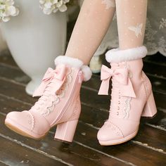 Autumn and Winter Kawaii Platform Boots on Storenvy Sepatu Platform, Lace High Heels, Jeans Ideas, Short Suede Boots, Kawaii Shoes, Kawaii Fashion Outfits, Fashion Jeans, Girly Shoes, Aesthetic Shoes