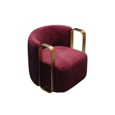 a purple chair with a gold frame around it's arm and foot rests on a white background