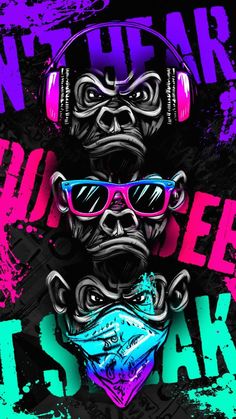 two monkeys wearing headphones and sunglasses with the words do what they say on them