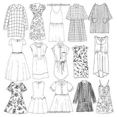 paper doll clothes that are lined up and ready to be sewn