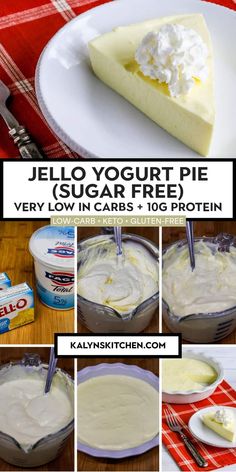 a collage of pictures showing how to make a jello yogurt pie