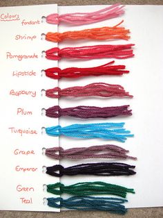 there are many different colors of thread on this page, and each is labeled with their own name