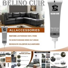 an advertisement for a leather furniture store with pictures and information about the products on display