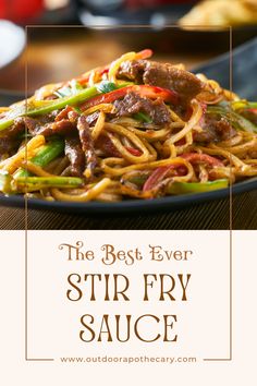 the best ever stir fry sauce with beef and vegetables in it on a black plate