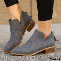 Olivia Mark - Classic Pointed-Toe Casual Low Heel Shoes with Zipper Closure Short Winter Boots, Womens Low Heels, Rough Heels, Boots For Short Women, Zipper Heels, Party Heels, Chunky Heels Boots, Pointed Heels, Low Heel Shoes