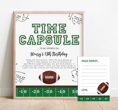 a football themed birthday party with a time capsule card and gameday ticket stut