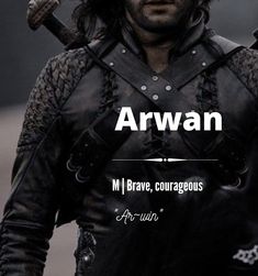 an image of a man in armor with two swords on his head and the words arwan above him