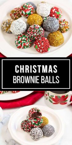 christmas brownie balls with sprinkles on a plate