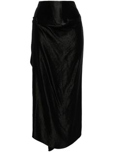 black satin weave high-waisted gathered detailing draped detailing curved hem concealed rear zip fastening Bohemian Wedding Guest, Midi Skirt Black, Style Goals, Clothing Pieces, Wedding Guest Looks, Versace Outfit, Satin Midi Skirt, City Dress, Black Midi Skirt