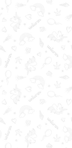 a white wallpaper with unicorns, stars and hearts on it's side