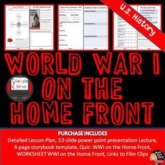 This is an engaging and creative lecture about the effects of World War I on the American Home Front. As the teacher reviews the important information, students complete the corresponding storybook template. To assess their knowledge, the students take a quiz about what they learned. Social Studies Activities Middle School, Take A Quiz, Social Studies Unit, Social Studies Resources, Film Clips, Teaching History