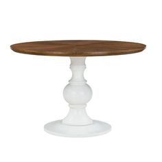 a round wooden table with white pedestals on an isolated white background for use as a centerpiece