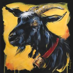 a painting of a goat with horns on it's head