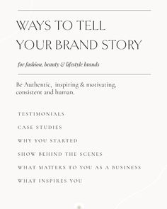 a white poster with the words, ways to tell your brand story