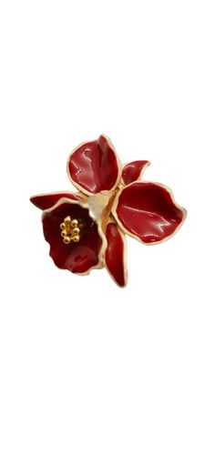 Vintage Red Enamel Floral Brooch Pin  2x1.75" Red Enamel Brooch Pin For Gift, Red Enamel Brooch Gift, Red Enamel Brooch For Gift, Red Enamel Brooches As Gift, Red Enamel Brooches For Gift, Red Enamel Pin Gift, Red Enamel Pin As Gift, Red Enamel Pin For Gift, Red Enamel Pins For Gifts