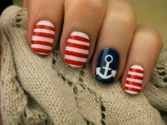 Sailor Nails, Nautical Nail Art, Anchor Nails, Fourth Of July Nails, Manicure Gel, 4th Of July Nails