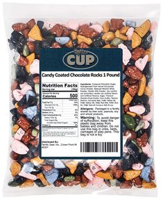 a bag of candy coated chocolate rocks