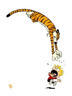 an image of a cartoon character that is jumping in the air with a tiger on his back