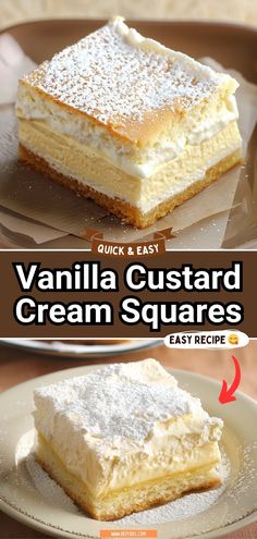 vanilla custard cream squares on a plate