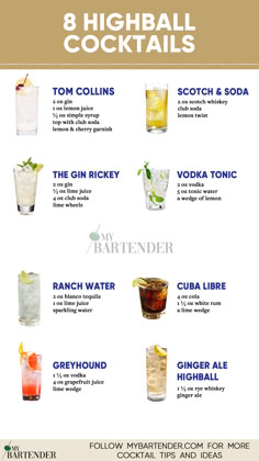 Highball Cocktails Ginger Ale Cocktail Recipes, Highball Recipe, Vodka Based Cocktails, Ginger Ale Cocktail, Romantic Drinks, Highball Cocktail, Wine Cocktail Recipes, Vodka Tonic, Refreshing Recipes