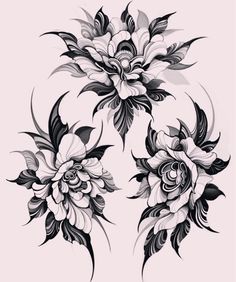 some black and white flowers on a light pink background with the words, flower tattoos