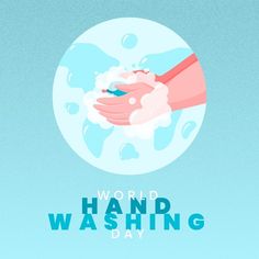 a person washing their hands with soap and water on a blue background that says world handwashing day