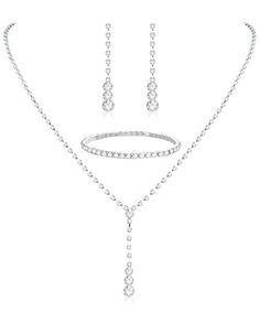 PRICES MAY VARY. 💓【BRIDAL JEWELRY SET】💓Sparkled wedding jewelry set includes 1 pc rhinestone teardrop necklace, 1 pc chain bracelet, and 1 pairs dangling earrings. With a classic and elegant design, this set of silver Bridal jewelry for wedding can perfectly complement your beauty and bring you a unique wearing experience. Don't think twice, just try it 💓【HIGH-QUALITY MATERIALS】💓This rhinestone bridal jewelry set is mainly made of environmentally friendly metal, inlaid shiny rhinestones. It Silver Bridesmaid Jewelry, Rhinestone Bridal Jewelry, Silver Bridal Jewellery, Earrings For Bride, Rhinestone Jewelry Set, Bridal Jewelry Set, Crystal Jewelry Sets, Prom Jewelry, Bridesmaid Accessories