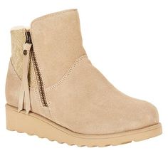 BEARPAW® Megan Suede Sheepskin Bootie with NeverWet™ - 9576050 | HSN Short Boot, Waterproof Snow Boots, Rust Oleum, Shearling Boots, Sheepskin Boots, Slip On Boots, Pull On Boots, Bearpaw Boots, Metallic Logo