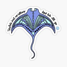 a blue and black stingfish sticker on a white background with the words, i am