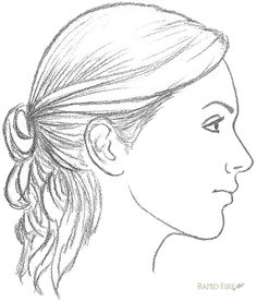 a drawing of a woman's profile with her hair in a pony tail braid