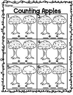 counting apples worksheet for kids to practice counting the numbers in each apple tree