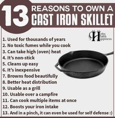 an iron skillet is shown with instructions for how to use it in the kitchen