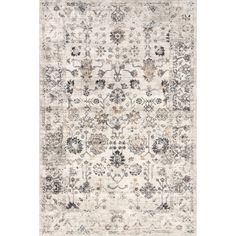 an area rug with various colors and patterns on it, including beiges, greys, and browns