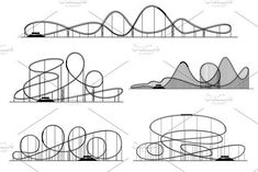 four different roller coasters in various angles and sizes, each with a curved design