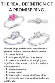 three different types of engagement rings with the words, prom rings are best loved to symbolize a person