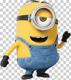 a cartoon minion with big eyes and blue overalls