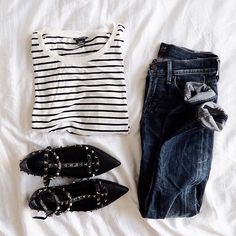 What to wear today... striped tee + boyfriend jeans + #Valentino flats : @ai_reen (link in bio to shop) Valentino Flats, Casual Chic Spring, What To Wear Today, Classic Outfits, 2016 Fashion, School Fashion, Striped Tee, Boyfriend Jeans, Vancouver