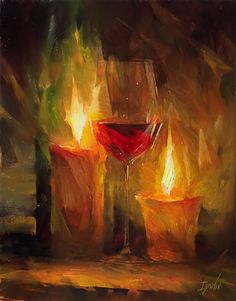 a painting of a wine glass and candle