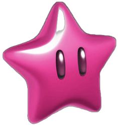 a pink star shaped object with two black eyes